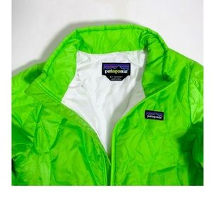 Patagonia Girl's Nano Puff Jacket PrimaLoft Neon Green Size S 7/8 girls Full Zip